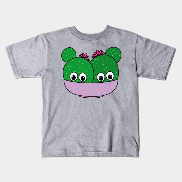Cute Cactus Design #315: Cacti Couple With Cute Blooms Kids T-Shirt by DreamCactus